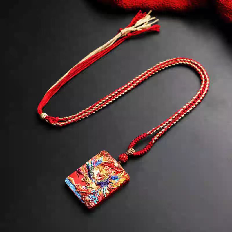 Cinnabar phoenix painted pendant