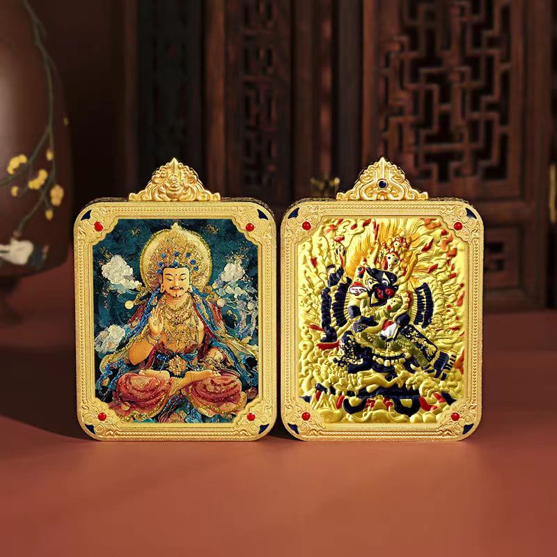Tibetan pure hand-painted gold-painted Zakiram thangka pendant
